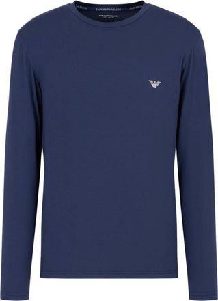 Emporio Armani Camiseta de manga larga ajustada con cuello redondo - Tops - Hombre - Azul - XL