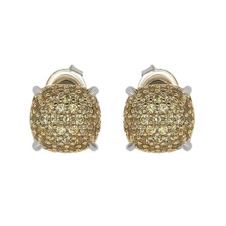 Suzy Levian Sterling Silver Yellow Sapphire & Diamond Accent Pave Cluster Earrings