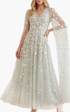 Needle & Thread Camellia Ditsy Cape Sleeve Ankle Gown in Seafoam/multi at Nordstrom, Size 18