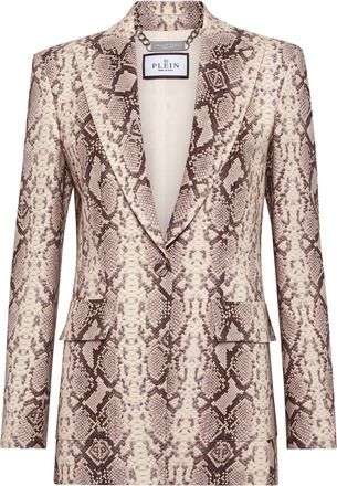 Philipp Plein python-print satin blazer - women - Spandex/Elastane/Viscose/Polyester - S - Neutrals