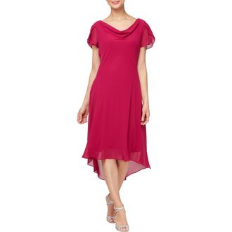 S.L. Fashions Cowl Neck Flutter Sleeve Midi Dress in Raspberry at Nordstrom Rack, Size 14