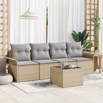 vidaXL Conjunto De Sof&aacute; De Jard&iacute;n 5 Pcs Beige Polirat&aacute;n Vidaxl