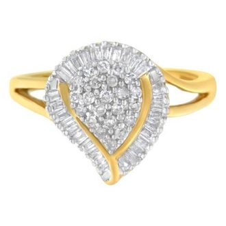 House of Brilliance 10K Yellow Gold 1/2 Cttw Diamond Curved Pear Cluster Ring at Nordstrom, Size 6.5