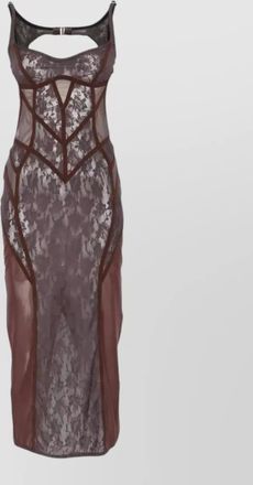 The Attico midi dress lace insert scalloped hem