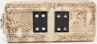 Gianfranco Ferre Beige Watersnake Leather Zip Around Oversized Wallet