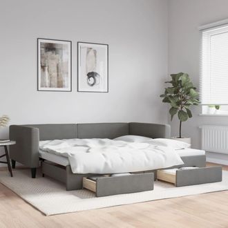 vidaXL Sof&aacute; Cama Nido Con Cajones Tela Gris Oscuro 100x200 Cm Vidaxl