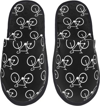 Generic House Slippers Black Bike Pattern Furry Slippers Unisex Indoor Shoes For Room Women Ladies L