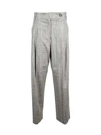 Marella Tailored Grey Trousers with Subtle Checkered Pattern