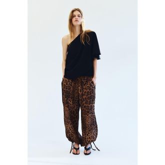 H&M Tie-detail Balloon Trousers in Brown/leopard Print at Nordstrom, Size X-Small