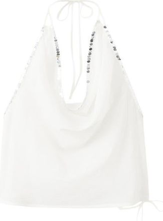 Mango Sequin Drape Halter Top in Off White at Nordstrom, Size X-Small