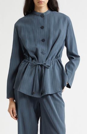 Emporio Armani Pinstripe Drawstring Waist Jacket in Blue at Nordstrom, Size 16 Us