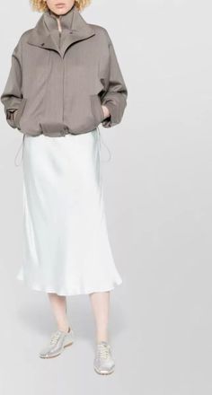 Jil Sander satin midi skirt side slit detail