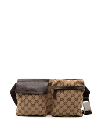 Gucci 2000-2015 GG Canvas Double Pocket belt bag - unisex - Calf Leather/Canvas/Leather - One Size - Brown