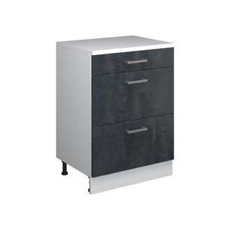 Vicco Armario De Cocina Para Techo Inclinado R-line, Hormig&oacute;n Negro, 60 Cm Sin Inclinaci&oacute;n Con 3 Cajones, Vicco