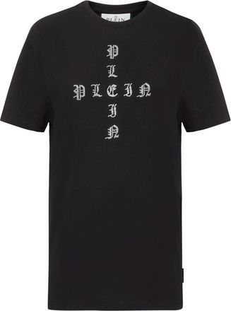 Philipp Plein Tops, Dames, Zwart, L, Katoen, T-Shirt Ronde Hals Gothic Plein