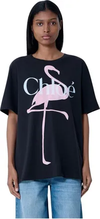 Chlo&eacute; Logo Motif T-Shirt - Dames - T-shirts - Grijs - S - Katoen - Tops