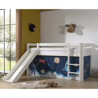 M&S Collection Cama De Media Altura 90x200 Con Tobog&aacute;n, Somier Y Funda Space Vipack Pino Blanco