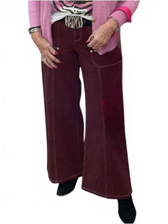 Skies Are Blue Clothing Twill Wide Leg Pant In Burgundy