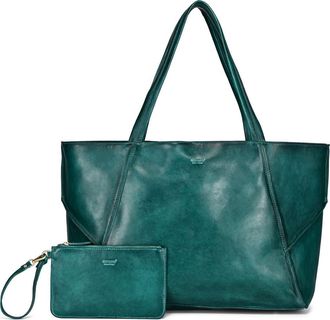 OLD TREND Wishbone Oversized Leather Carryall Tote in Teal at Nordstrom