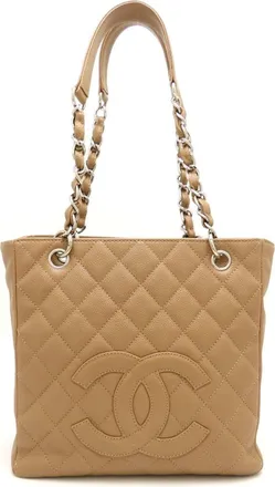 Chanel Beige Grained Calfskin Shoulder Bag Tote Bag (Pre-Owned)