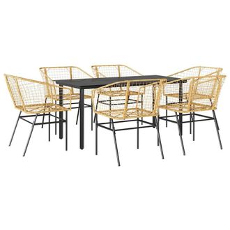Berkfield Home 7 Piece Garden Dining Set Brown Poly Rattan Glass