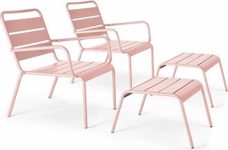 Oviala Lote de 2 sillones reclinables con reposapiés de metal rosa