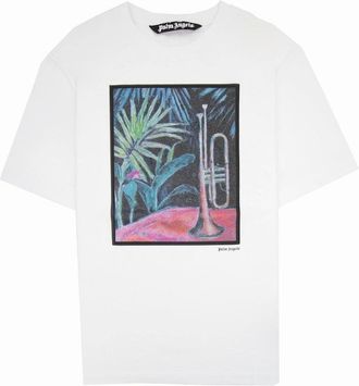Palm Angels Mens Palm Angels Oil On Canvas Regular Fit T Shirt White Multi - White/Multi - Size: 34