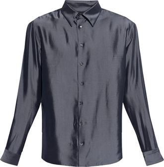 Giorgio Armani Satin Shirt - Heren - Zakelijke Overhemden - Blauw - L - Leer - Overhemden
