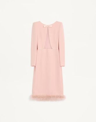 Valentino Abito Midi In Cady Couture Con Piume Donna ROSE 44
