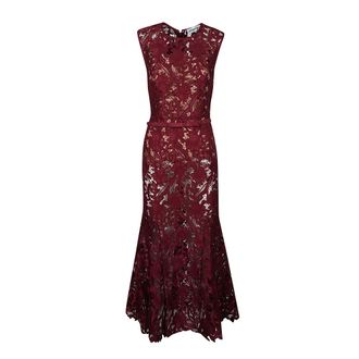 Self Portrait Guipure Kant Midi Jurk - Dames - Avondkleed - Rood - 2XS - Kleedjes