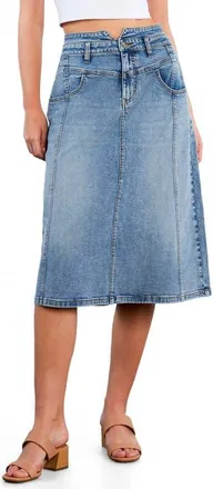 Wash Lab Denim Penelope Denim Midi Skirt in Relaxed Blue at Nordstrom, Size 26