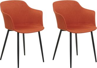 Beliani Beliani - Conjunto De 2 Sillas De Comedor Retro Tapizadas Con Reposabrazos Color Naranja Elim