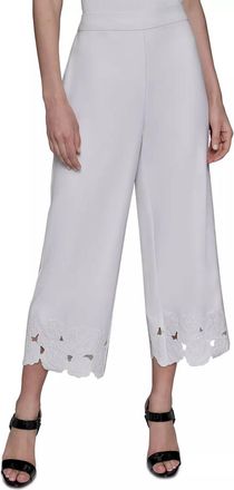 Karl Lagerfeld Floral-Hem Pull-On Pants In Soft White