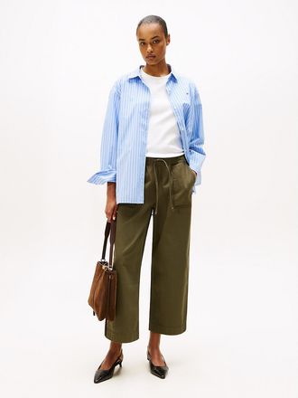 Tommy Hilfiger Womens Herringbone Twill Wide-Leg Pant - Green - XXS