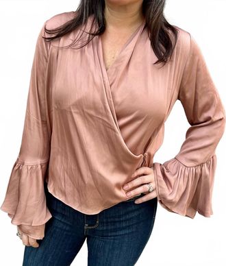 Fate Crossover V-Neck Ruffle Cuff Blouse In Blush