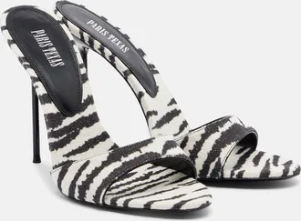 PARIS TEXAS Lidia zebra-print canvas mules