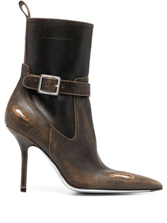 Dsquared2 100mm distressed pointed-toe ankle boots - women - Calf Leather/Calf Leather/Calf Leather/Rubber - 36 - Green
