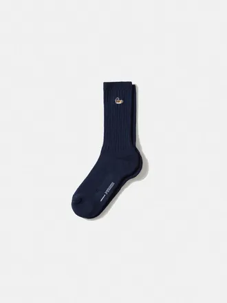 Edmmond Studios Duck Logo Ribbed Crew Socks in Plain Navy at Nordstrom