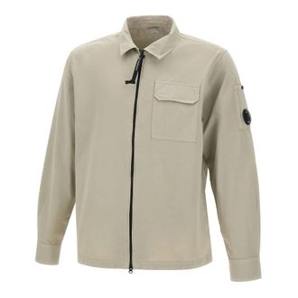 C.P. Company Light Jackets, male, Gray, Size: XL Gabardine Zipped Overshirt