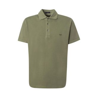 Fay Groen Poloshirt Geribbelde Details - Heren - Tops - Groen - Maat: XL Katoen