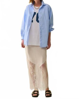 Q2 Striped Poplin Shirt With Strass Detail In Blue
