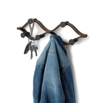 Umbra handdoekhouder - 51x6x15cm - zwarte haakjes - walnoot