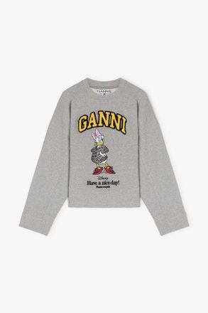 Ganni Grey Daisy Duck Sweatshirt - Size XXS Organic Cotton