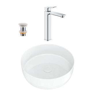 GROHE Quickfix Dice Grifo Monomando Para Lavabo, Tama&ntilde;o Xl + Lavabo Sobre Encimera Swiss Aqua Technologies 39x39x12 Cm