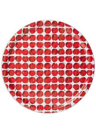 La DoubleJ Cherries Avorio-print round tray - unisex - Wood - One Size - Red