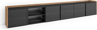Skraut Home Skraut Home - Mueble Tv, Televisi&oacute;n, Muebles De Sal&oacute;n, Almacenaje, 309x35x50cm, Para Tv Hasta 80, Led, Estilo Moderno, Negro Y Roble