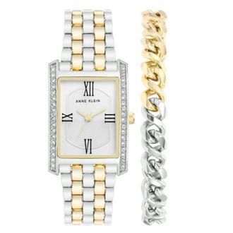 Anne Klein Quartz Crystal Silver Dial Ladies Watch and Bracelet Gift Set AK/3991TTST