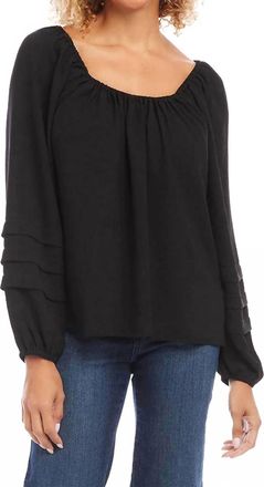 Karen Kane Bobbi Pleat Sleeve Crepe Peasant Top In Black