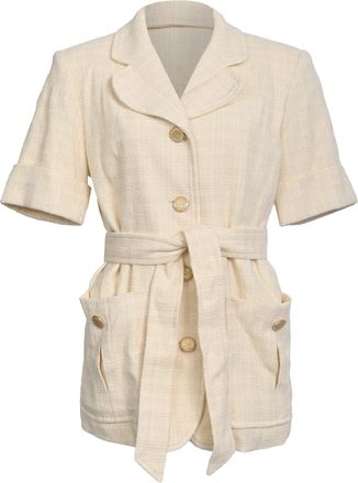 Sandro Sandro Truman Belted Tweed Jacket In Beige Cotton