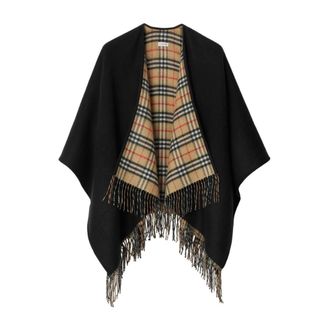 Burberry Reversible Check Pattern Wool Cardigan - female - Burberry - Ponchos - Black - ONE SIZE - Jackets